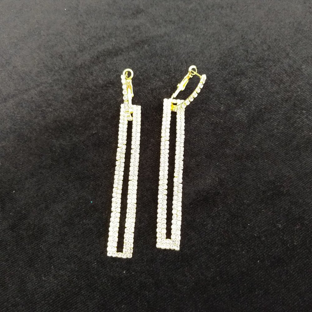 Gold 2 in 1 Square Geometric Earrings - Picture 4 of 7